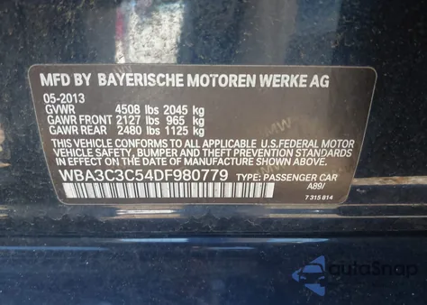 2013 BMW 320I xDrive z USA, uszkodzony, nr VIN WBA3C3C54DF980779